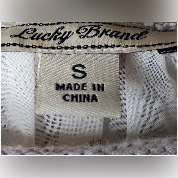 LUCKY BRAND Split Open Back Sweater Sheer Layered Knit Metallic Shimmer Boho S M - Picture 10 of 14